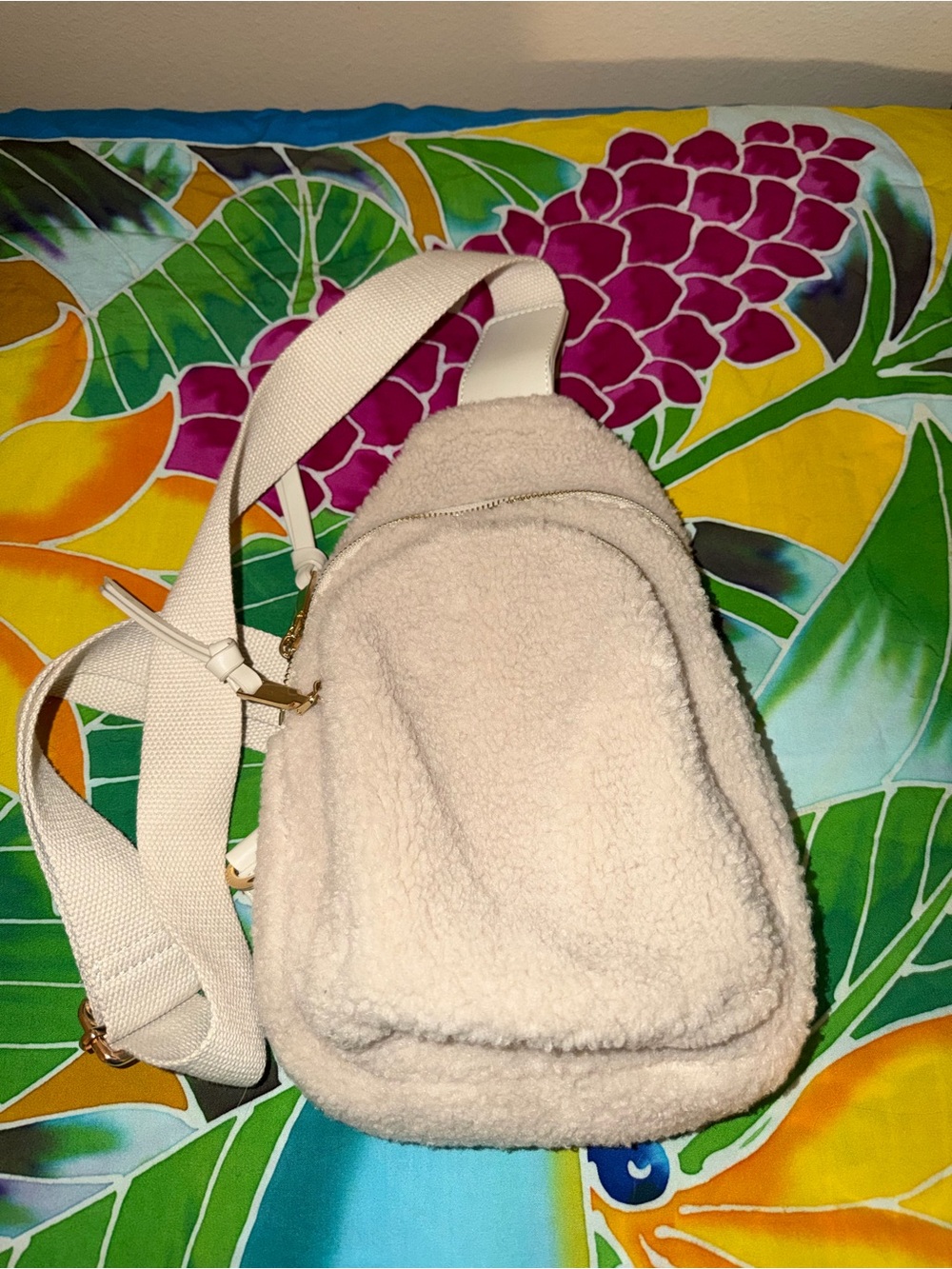 Urban Expressions Cream Sherpa Crossbody Sling Bag